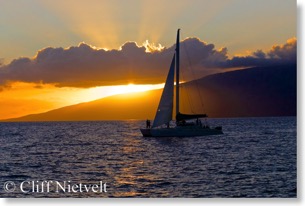 Sailboat and sunset, near Lahaina
